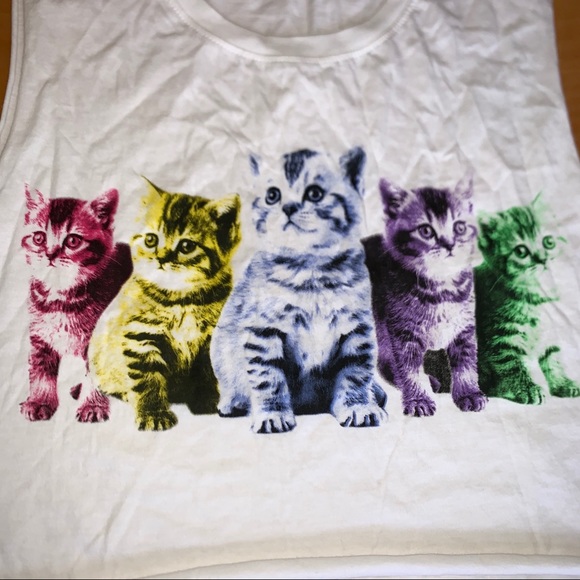Forever 21 White Cropped Kitten Graphic Top - Picture 8 of 8